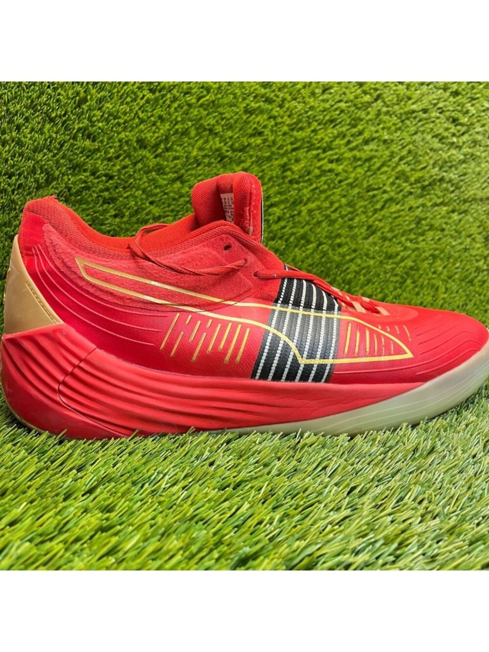 Puma Fusion Nitro Mens Size 15 Red Black Gold Athletic Basketball Shoes Sneakers